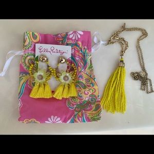 Lilly Pulitzer Yellow flowered earrings and tassel necklace